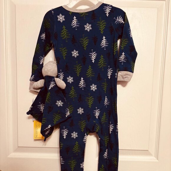 Max & Olivia Mini Baby Footed Sleeper Pajamas Trees Snowflakes Navy 12M - Picture 3 of 9